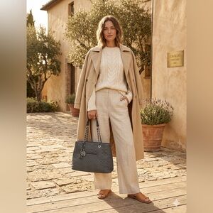 Perlina Quilted Chevron Tote Handbag in Metallic Grey